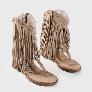 Women's Bohemian Tassel Gladiator Sandals Brown Suede Thong Flip Flops western 6